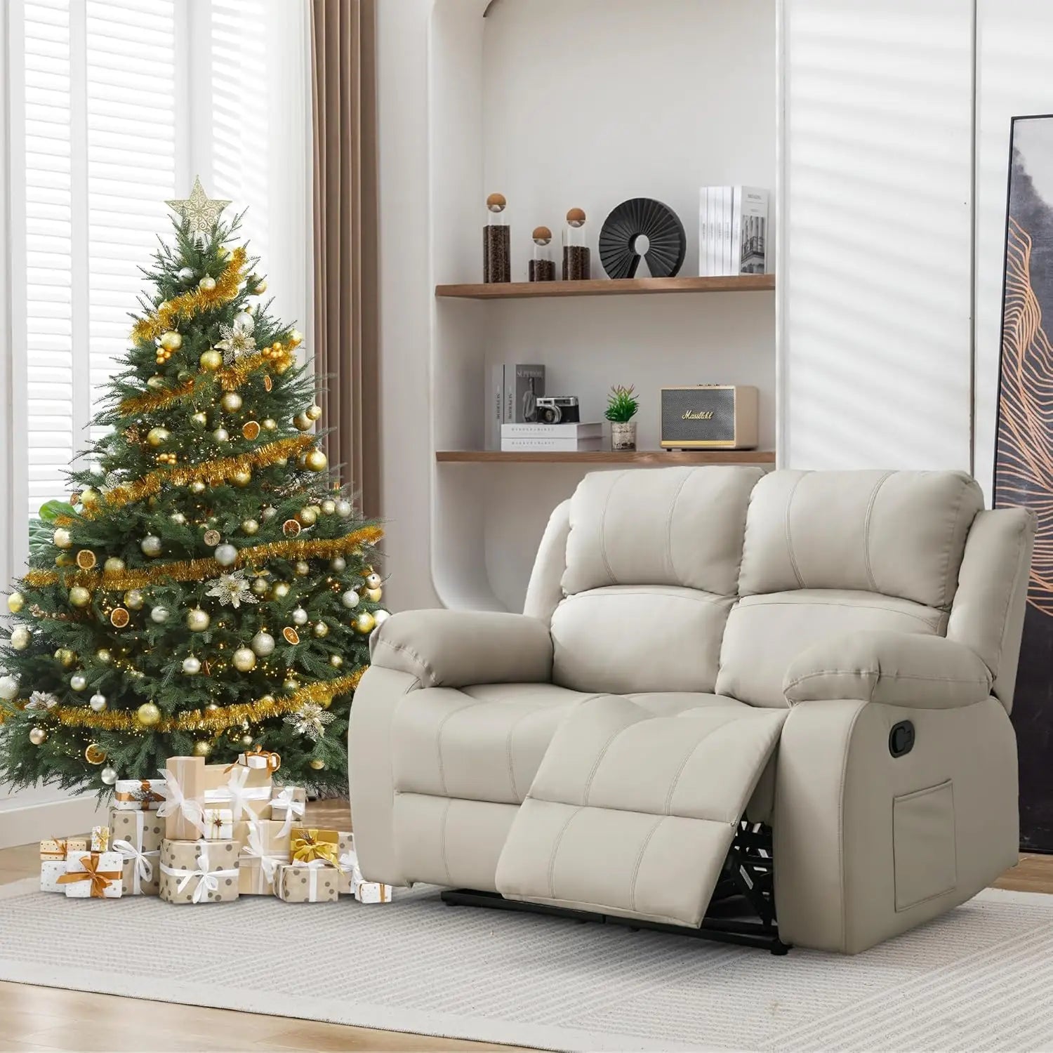 Reclining Loveseat Sofa Leather Recliner Couch 2 Seater Sofa, Home Theater Seating