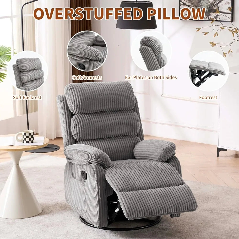 premium velvet 360° swivel rocker recliner with generous footrest - high back gliding chair for nursery, living room & compact Spaces