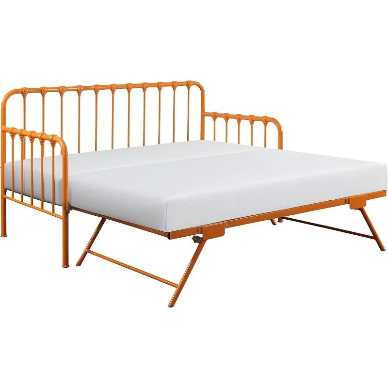 Twin Size Metal Daybed with Trundle and Steel Slat Support, Easy Assembly, Multi-Functional Furniture