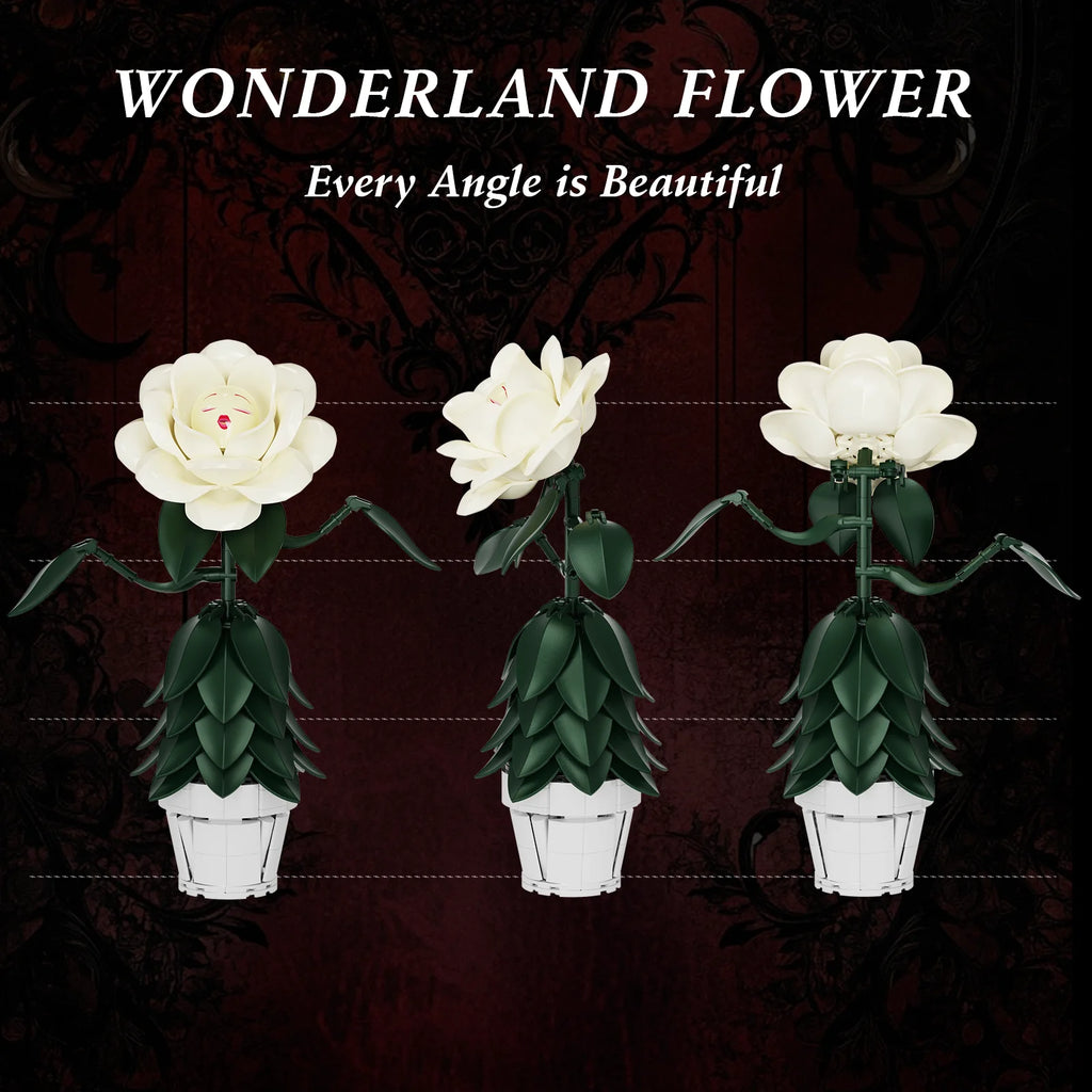Wonderland Flower Building Blocks Sets/ White Rose/ Artificial Model/ Home/ Room Decoration/ Office/ Desktop Ornament Gifts for Women/ Girls