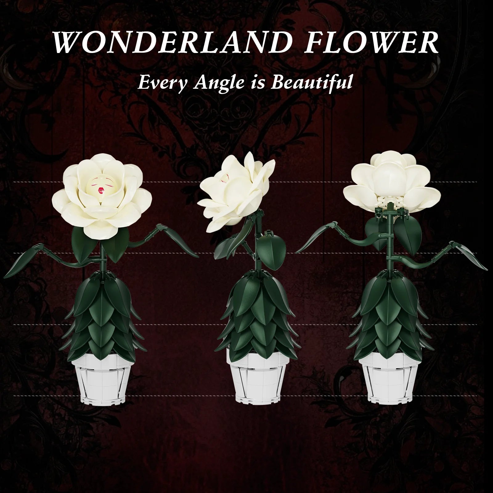 Wonderland Flower Building Blocks Sets/ White Rose/ Artificial Model/ Home/ Room Decoration/ Office/ Desktop Ornament Gifts for Women/ Girls
