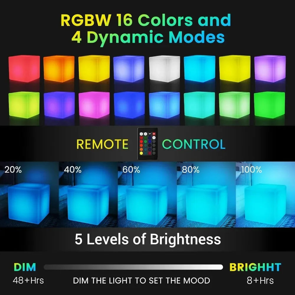 20" LED Lighted Cube Table, Large Cube Chair Light, 16 RGB Colors Glowing Cube Seat w/Remote Cordless, Rechargeable