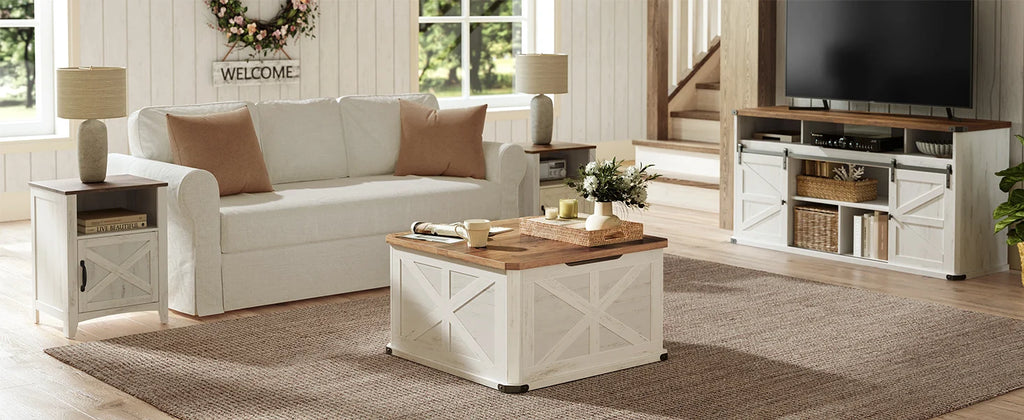 Farmhouse Coffee Table with Storage Square Living Room Center Table Flip Top Lids Honey Brown