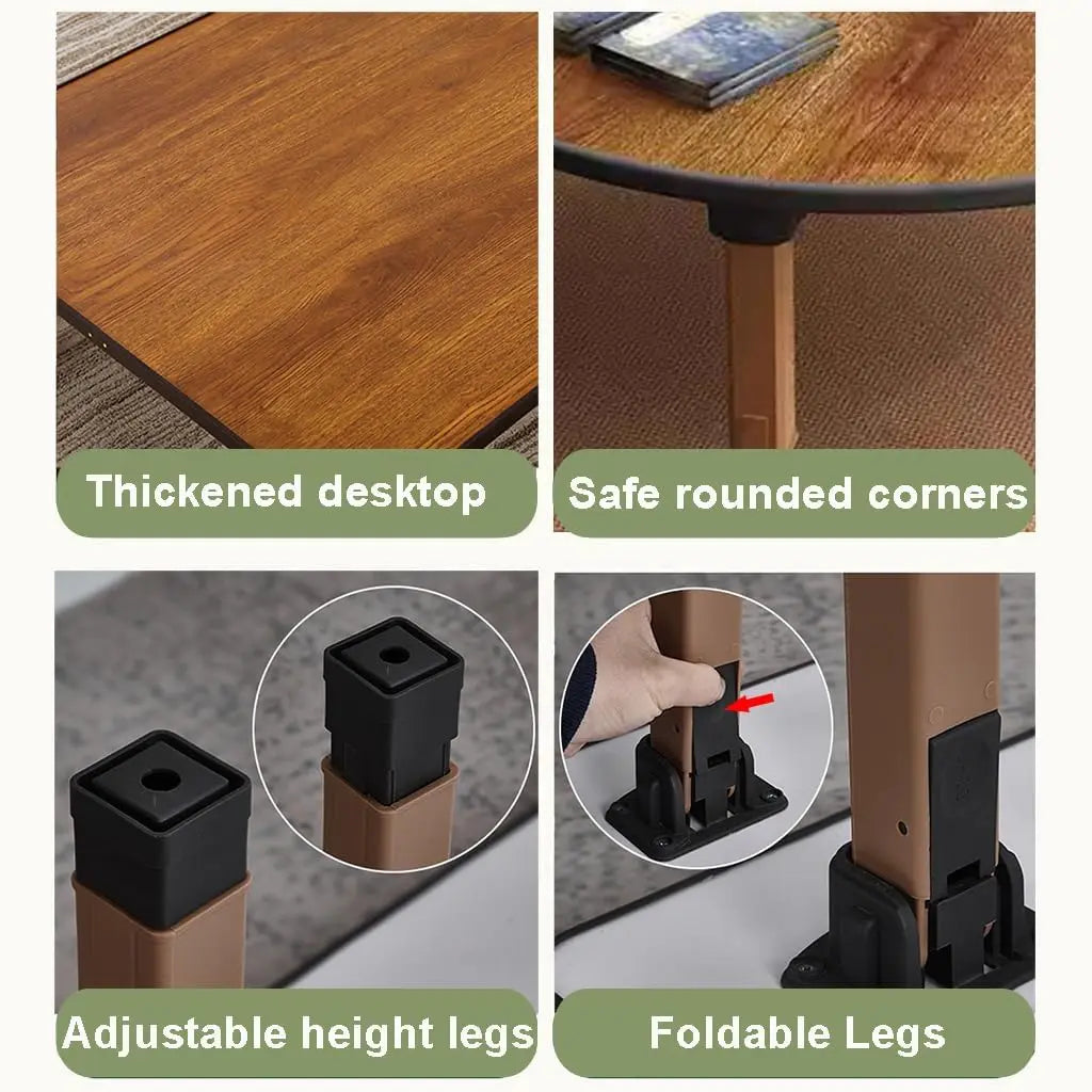 Folding Round Japanese-Style Tea/ Coffee Low Table, Foldable Dining Table, Study Table, Small Desk