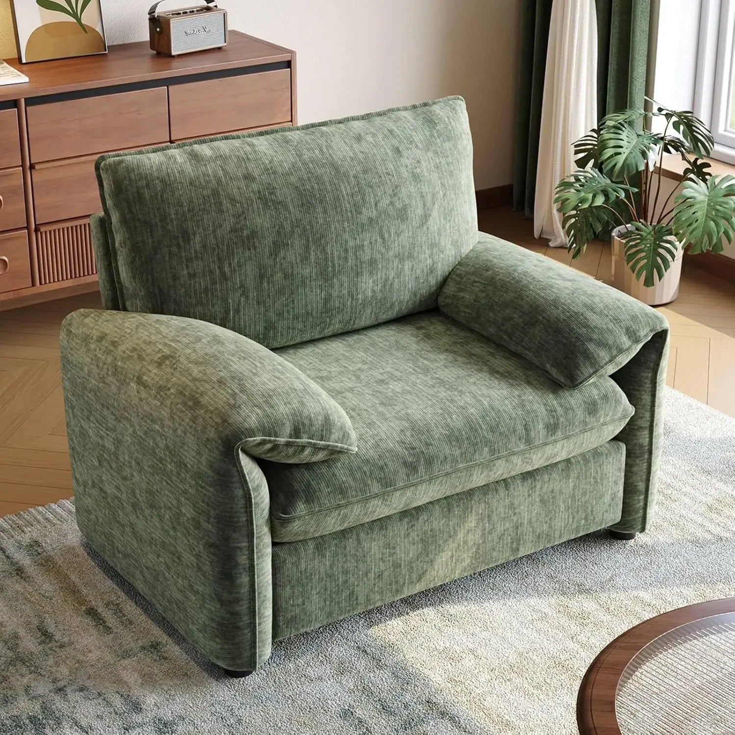Oversized Accent Chair, 42 Inch Chenille Fabric Armchair, Comfy Single Sofa Chair with Padded Arms, Pocket Spring Cushion