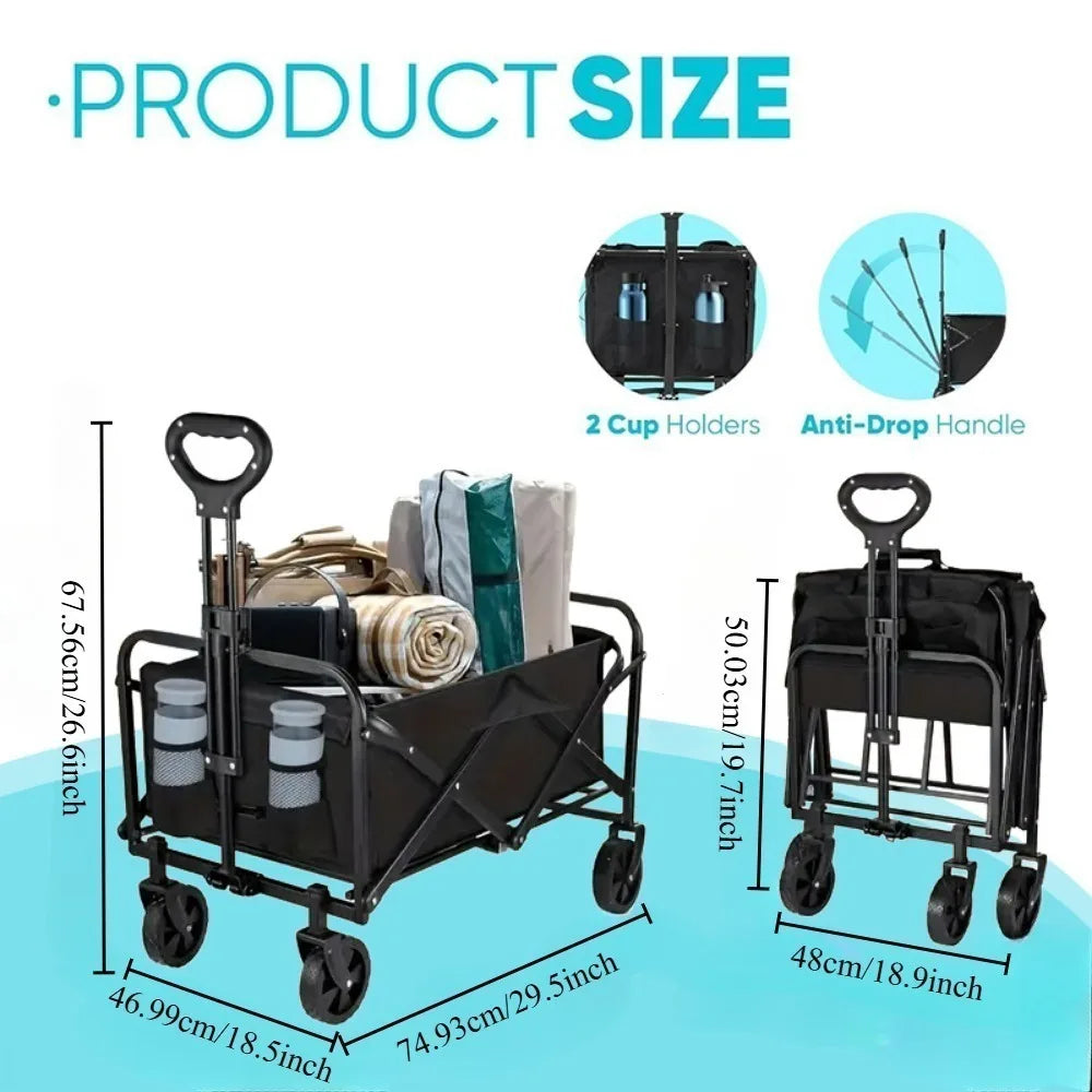 Folding Luggage Cart Aluminum Wagon 280LB Load/ Ergonomic Handle 4-Wheel Swivel Design for Store Home