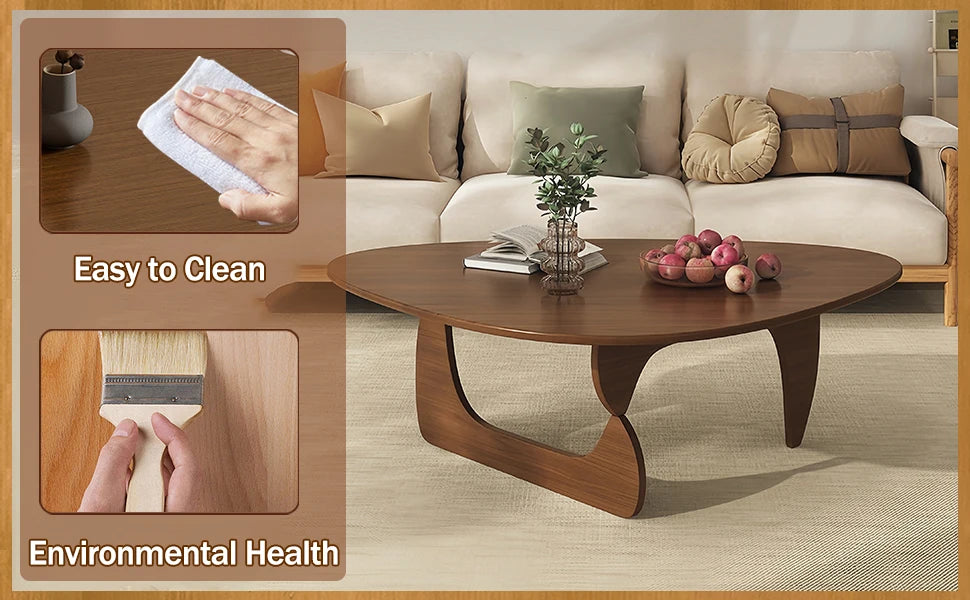 Mid Century Modern Triangle Coffee Table Solid Wood Legs Rustic Living Room Center Table