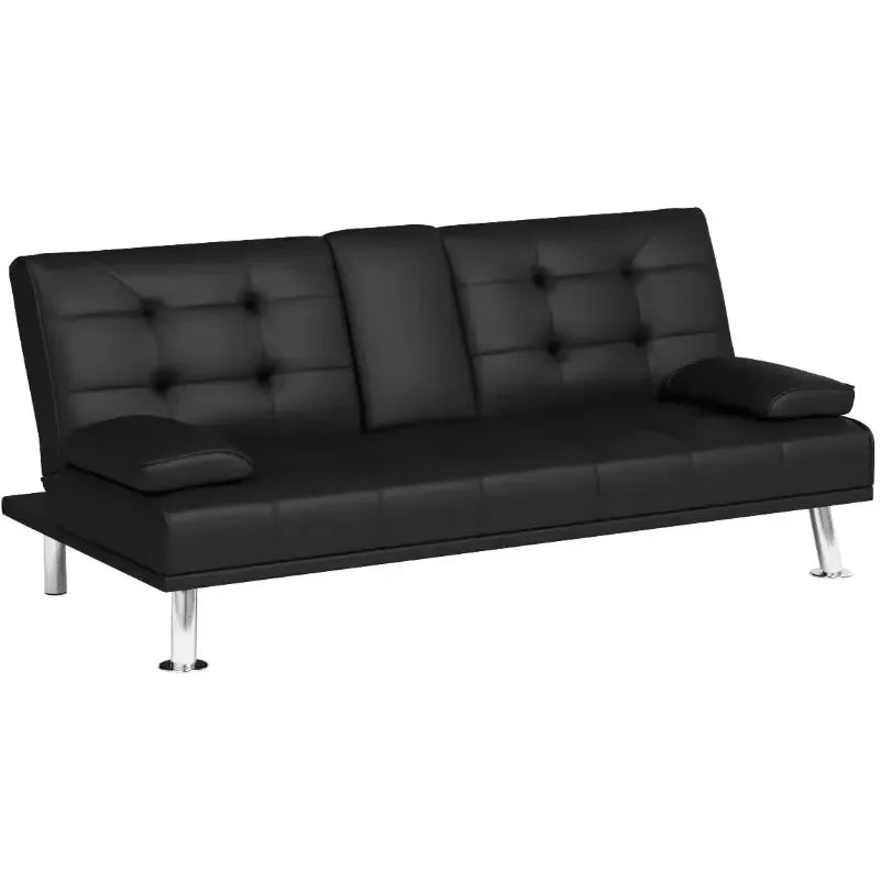 Futon Sofa Bed Modern Folding Futon Set Convertible Recliner Lounge for Living Room with 2 Cup Holders