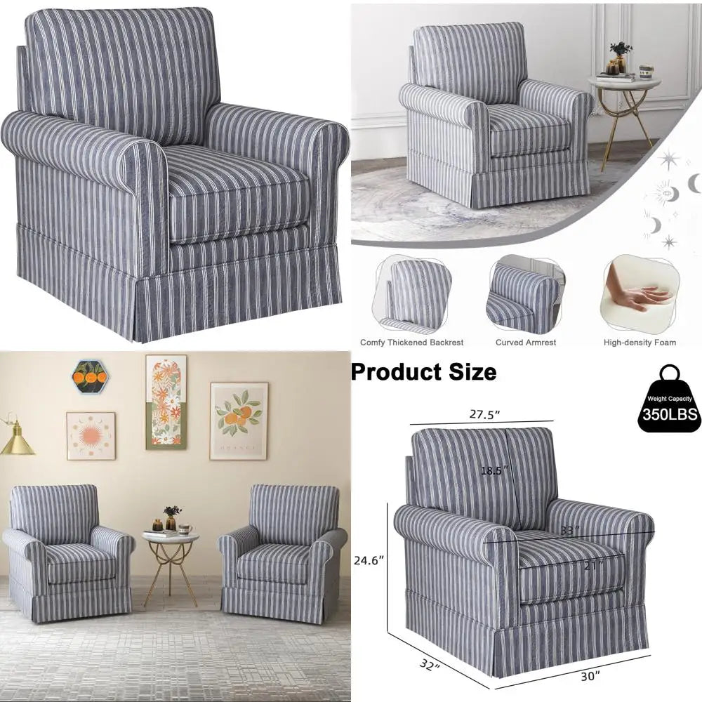 Modern Linen Swivel Chair, Comfortable Reading Chair, Upholstered Square Living Room Chair