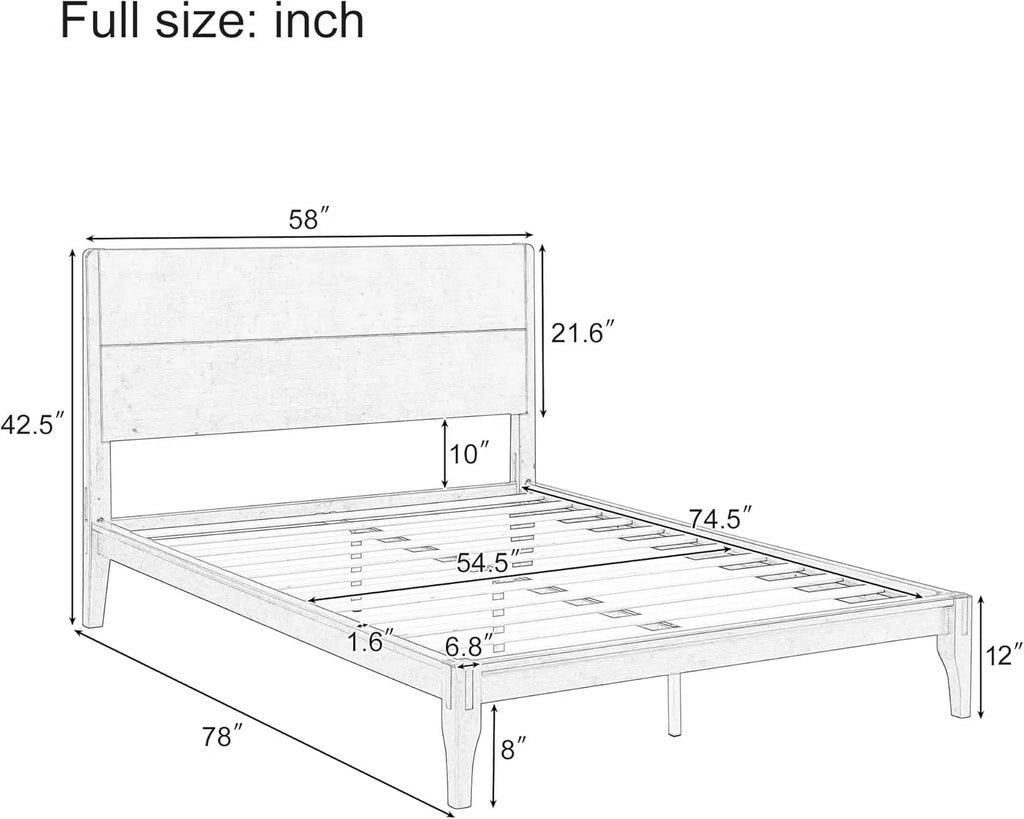 Full Size Bamboo Platform Bed, Mid-Century Modern