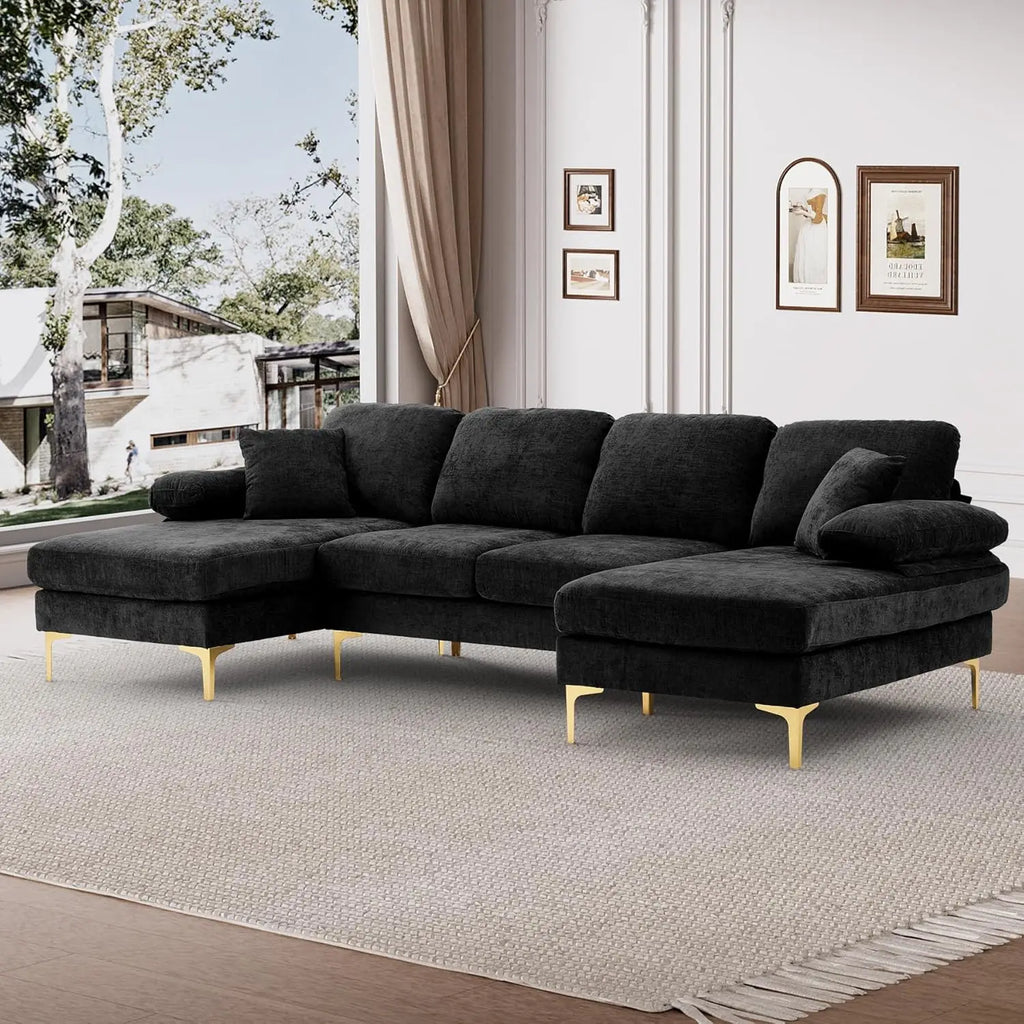 112" Cloud Sectional Sofa with Extra Deep Seat, U- Shaped Sectional Couches for Living Room 4 Seater Chenille Sofas & Couches Modern