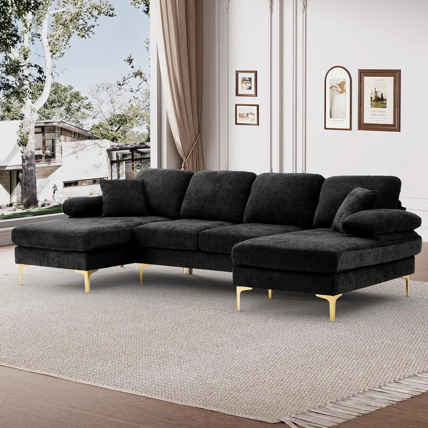 112" Cloud Sectional Sofa with Extra Deep Seat, U- Shaped Sectional Couches for Living Room 4 Seater Chenille Sofas & Couches Modern