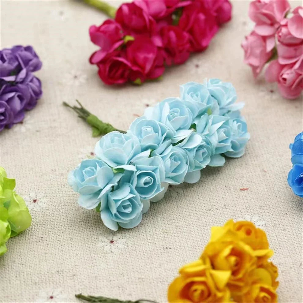 144PCS 1.5 cm Artificial Mini Paper Rose Bouquet For Scrapbooking/ For Wedding Party Decoration/ Cheap Artificial Rose Flowers