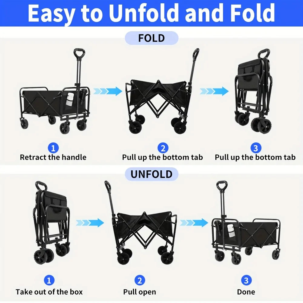 Folding Luggage Cart Aluminum Wagon 280LB Load/ Ergonomic Handle 4-Wheel Swivel Design for Store Home
