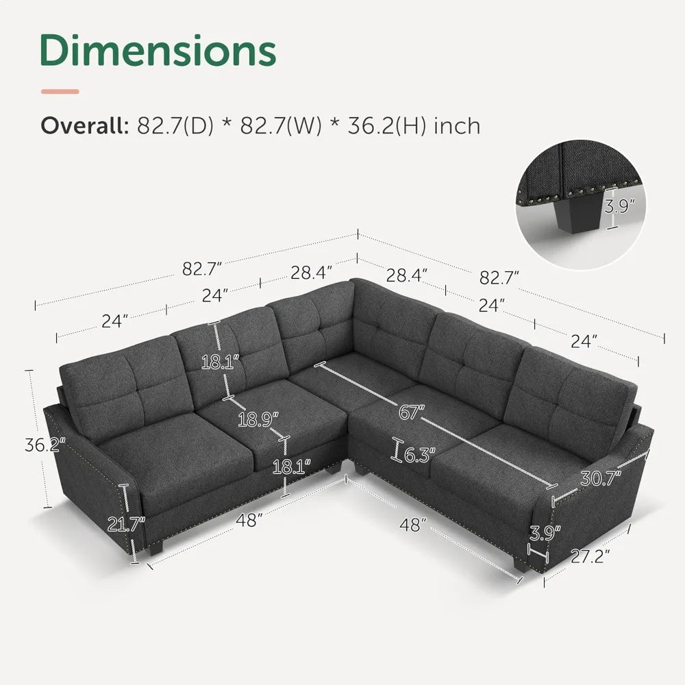 L-Shaped Reversible Sectional Sofa in Dark Grey for Small Spaces