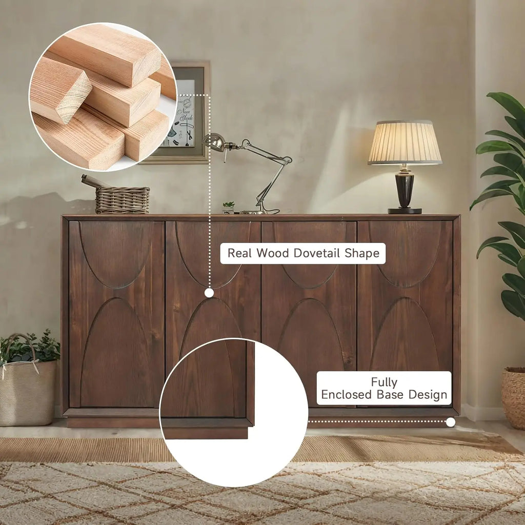 NEW 59" Sideboard Buffet Cabinet/ Retro Accent Storage Cabinet with Magnetic Door Latches/ Adjustable Shelf