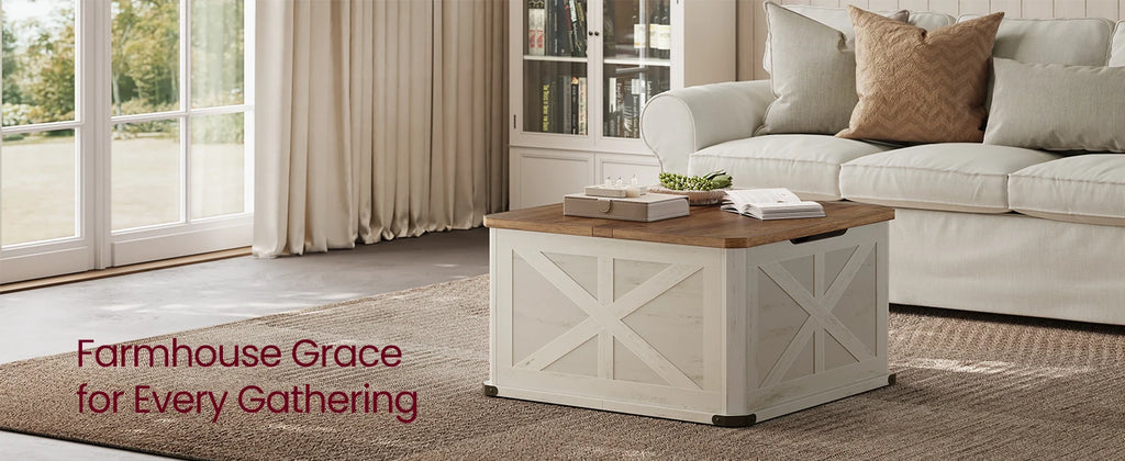 Farmhouse Coffee Table with Storage Square Living Room Center Table Flip Top Lids Honey Brown
