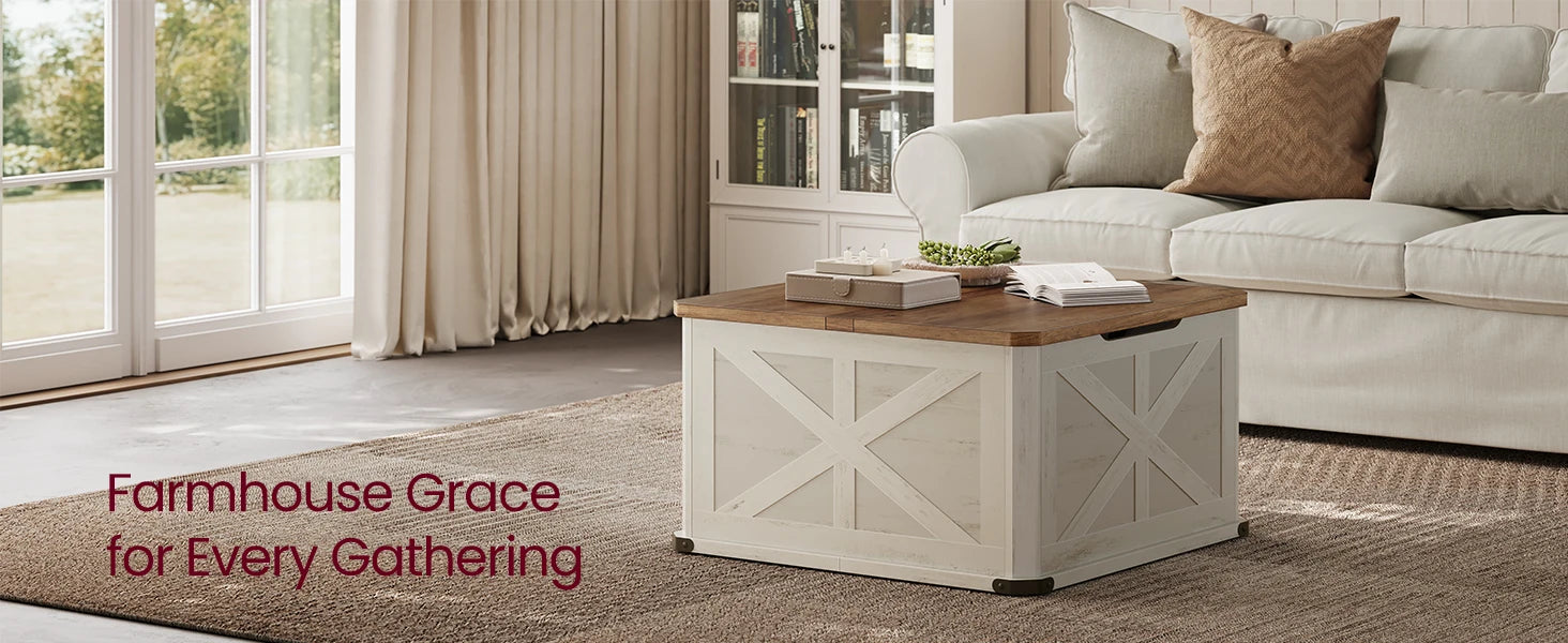 Farmhouse Coffee Table with Storage Square Living Room Center Table Flip Top Lids Honey Brown