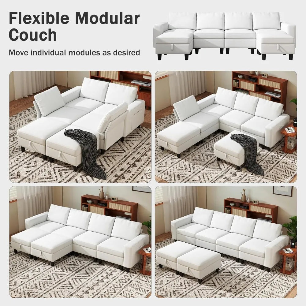 Modular Sectional Sofa, 110" Modular Couch with Storage & Adjustable Backrest, 6-Seat Convertible Sectional Couches