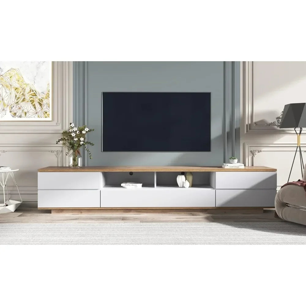Modern Wood TV Stand w/ Cabinets & Open Shelves, Entertainment Center for All TVs