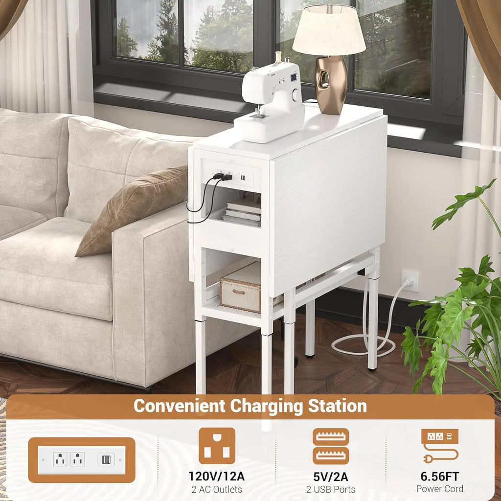 Sewing Cutting Table with Charging Station, Height Adjustable Craft Table with Storage, 50" Foldable Fabric Cutting Tables