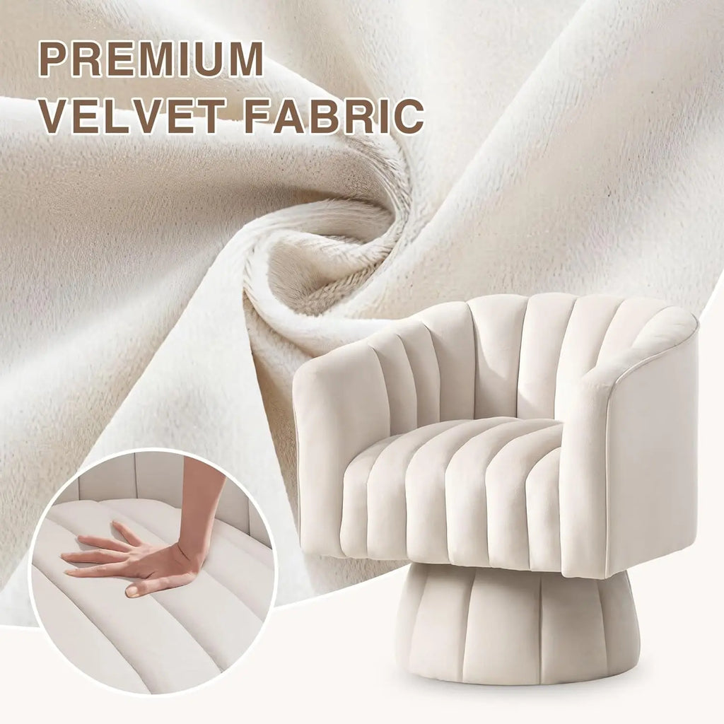 Swivel Accent Chair，360°Swivel Barrel Chair,Modern Swivel Chair with Velvet Fabric,Mid-Century Swivel Chair& Wide Upholstered