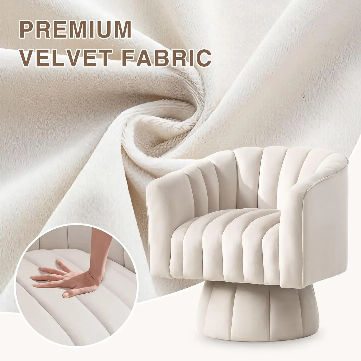 Swivel Accent Chair，360°Swivel Barrel Chair,Modern Swivel Chair with Velvet Fabric,Mid-Century Swivel Chair& Wide Upholstered