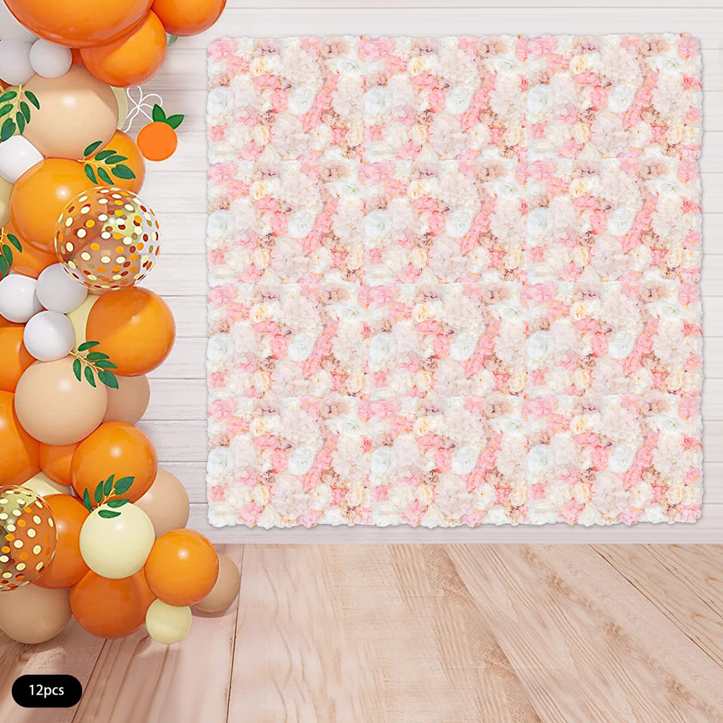 12 Pack Flower Wall Panels 16 x 24 inch 3D Rose Wall Mat Decorative Faux Floral Panel Hydrangea Silk Faux Flower Backdrop