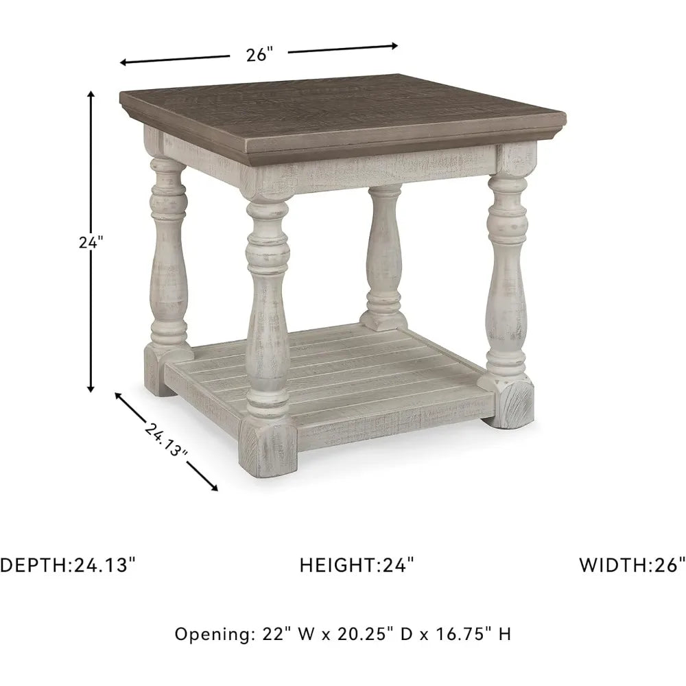 Limited Time Offer, Farmhouse Square End Table with Floor Shelf, Vintage Gray & White with Weathered Finish