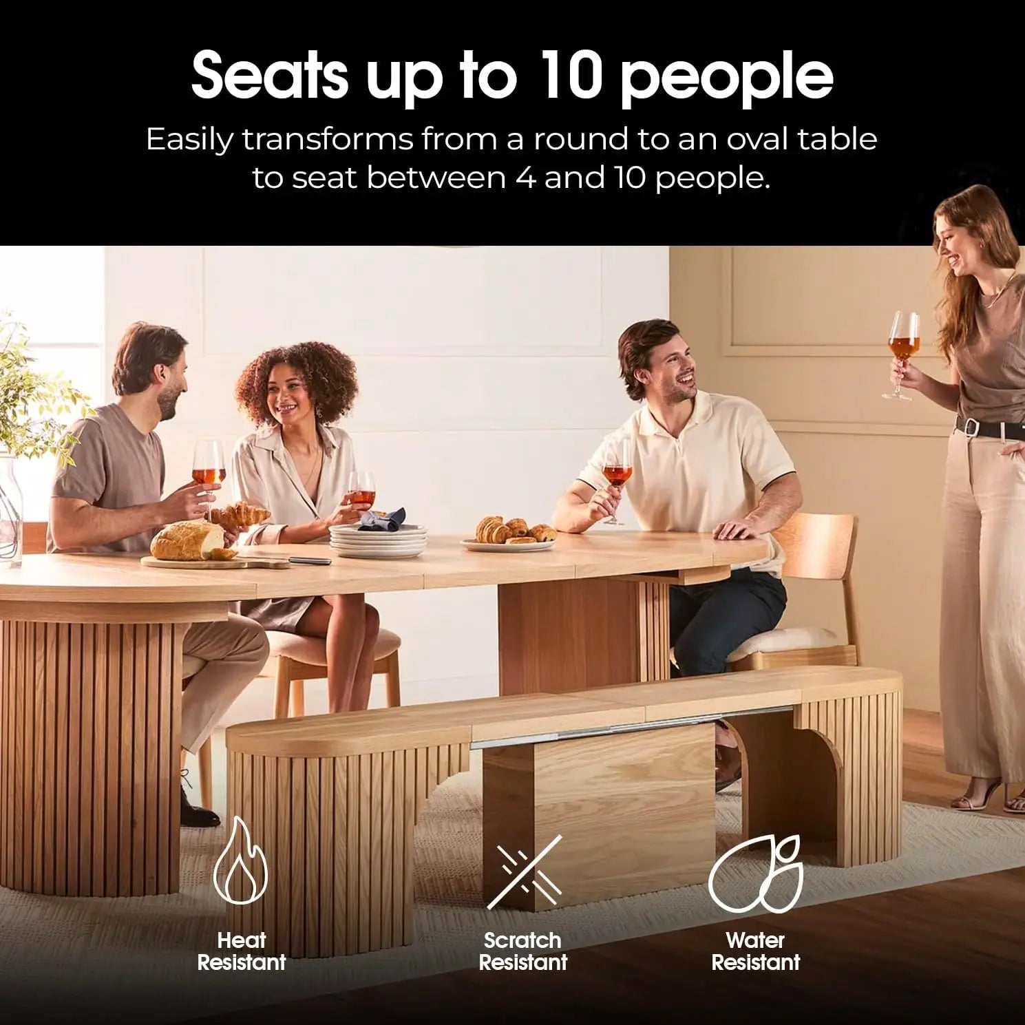Expandable Round Dining Table Set for 4 to 8, and Chairs/ Set of 4 with Bench