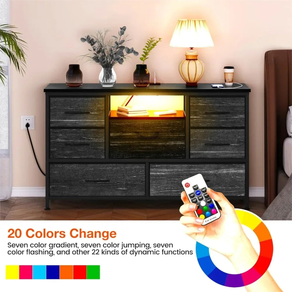 Customizable 8-Drawer LED Dresser/TV Stand With Power Outlet For 55'' TV - Wide Storage Chest For Bedroom, Living Room, Entryway
