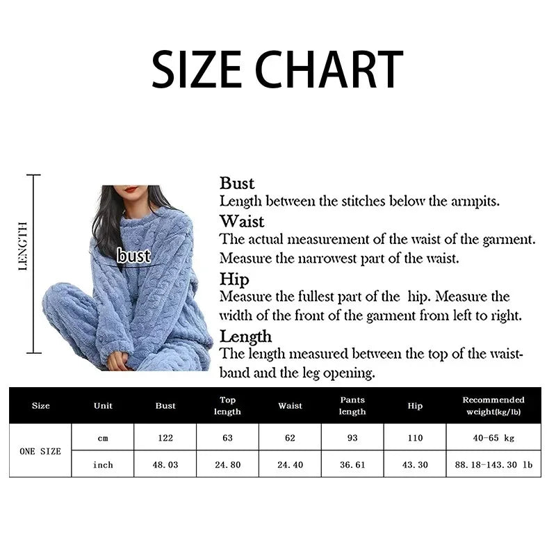 Women's Winter  Velvet Pajamas Set Thickened Fluffy O-Neck Two-Piece Home Wear, Loungewear, Leisure Pajamas for Cold Weather