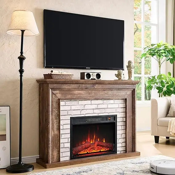45" Flip Top Electric Fireplace with Mantel, Electric Fireplace Heater, TV Stand with Freestanding Electric Fireplaces, Remote Control