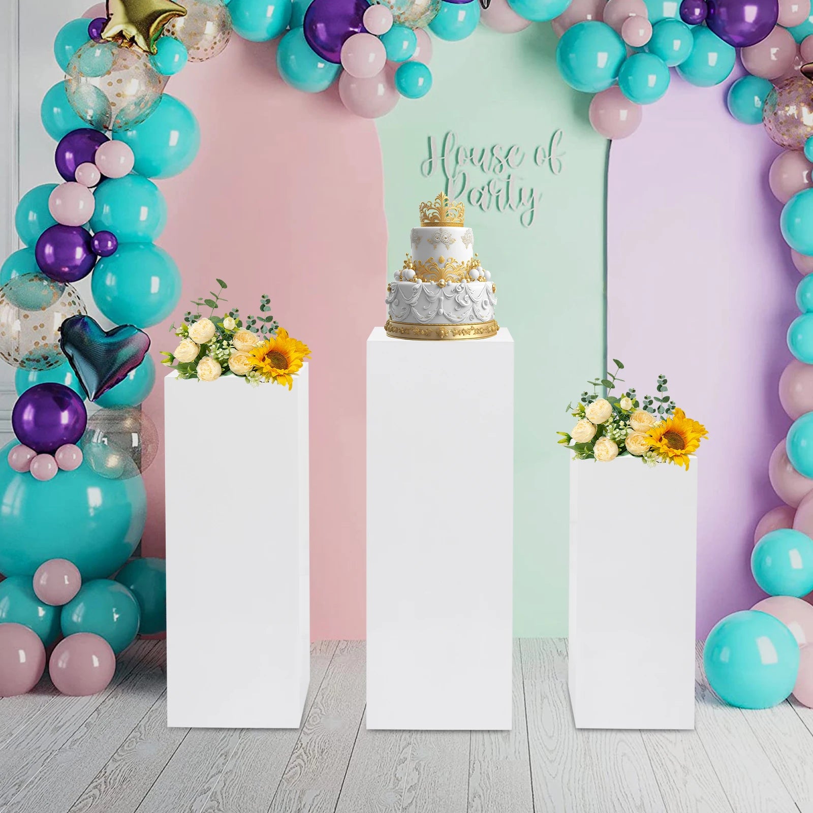 3PCS Square Metal Pedestal Stands, for Parties, Flower Display Rack, Dessert Table /Cube Display Pillars for Birthday/ Wedding