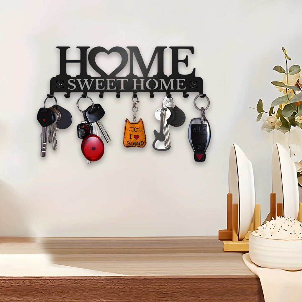1pc Black Metal Key Holder/ Wall Mount Key Holder/ Sweet Home Design Style With 10 Hooks