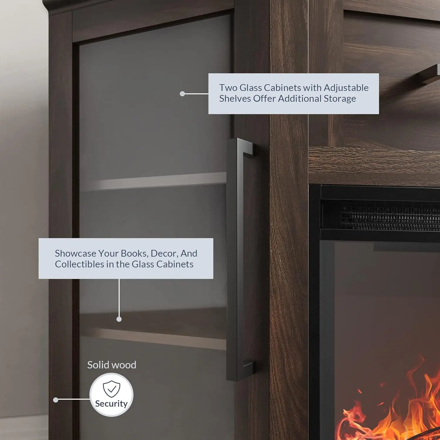 43" Corner TV Stand with 18" Electric Fireplace Heater for TVs up to 43", Modern Corner Wood Entertainment Center