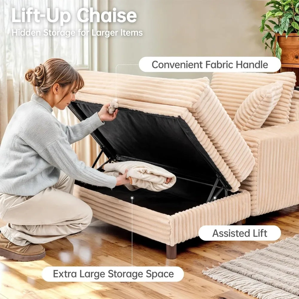54" Oversized Chaise Lounge Chair Indoor, Comfy Sofa Bed with Storage and Ottoman, Upholstered Reading Chairs, Cloud Couches