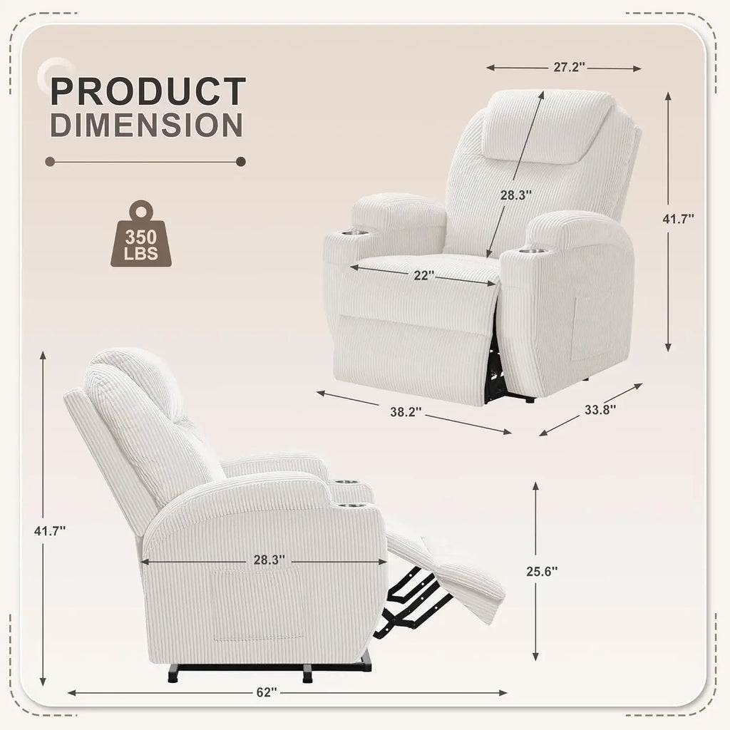 Lift Recliner Chair with Massage for Elderly Ergonomic Lounge Chair with 2 Cup Holders Side