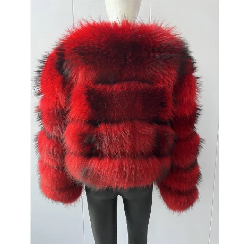 BEIZIRU Women's Real Raccoon Fur Coat Winter Long Sleeve Hooded Jacket with Turndown Collar/ Natural Luxury /Thick Top