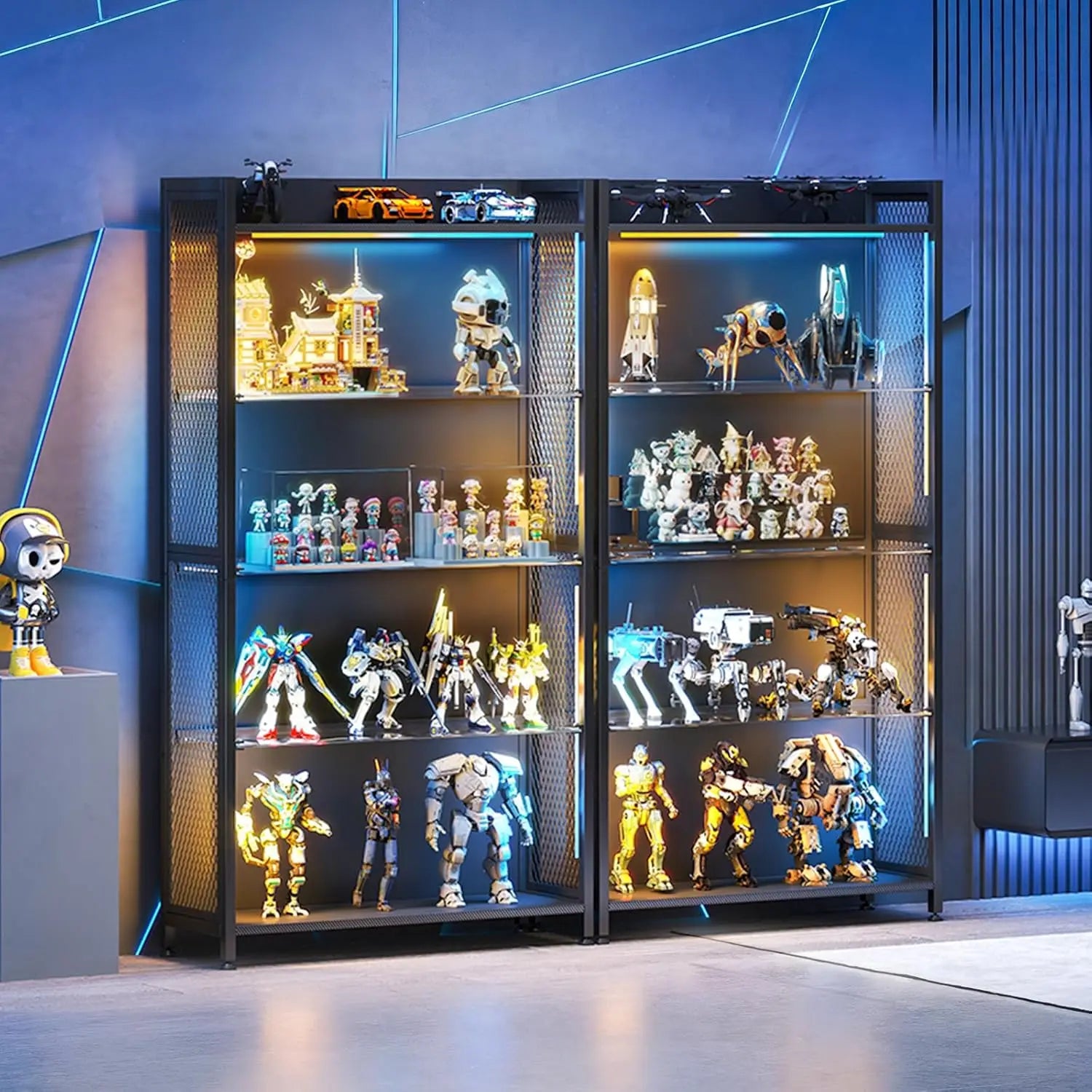LED Display Cabinet with Glass Shelves, 5-Tier RGB Lighting Curio Case for Collectibles Storage