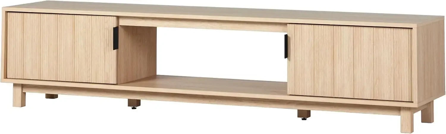 Modern Fluted-Door Low Stand for TVs up to 80 Inches, 70 x 15.75 x 16 inches, Mocha