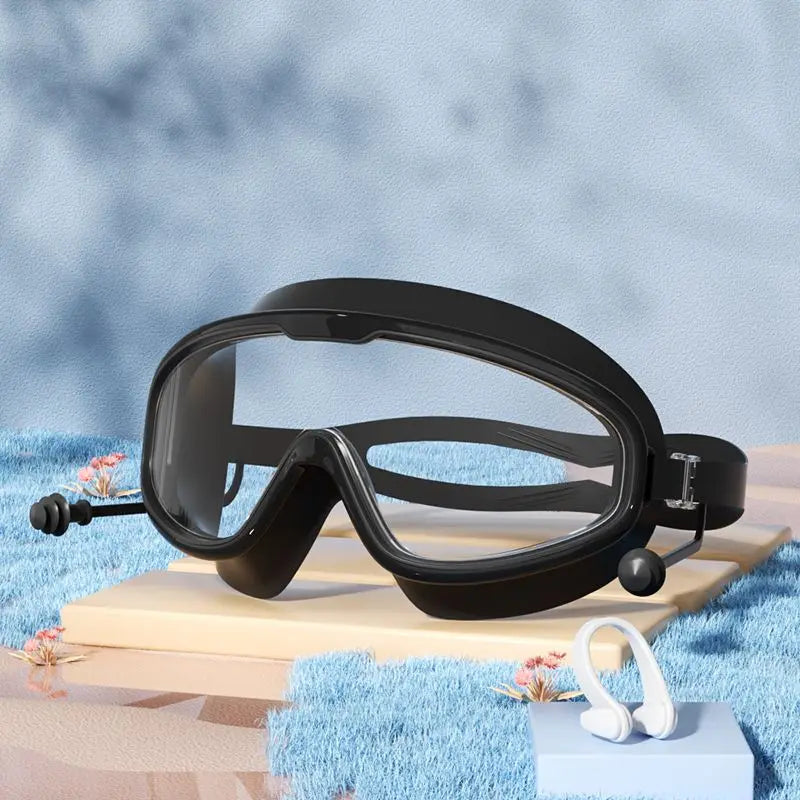 Kids Swim Goggles HD Swim Glasses with Earplugs/ UV Protection Swimming Goggles/ Large Frame Swim Sports Eyewear for Boys/ Girls