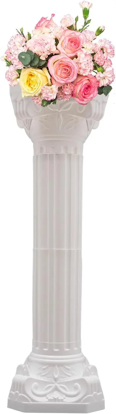 2 Pcs White Roman Pillars for Wedding Backdrops, Decorative Columns, 34.65" Flower Pot Columns/ Decor Stand for Events, Parties, Garden