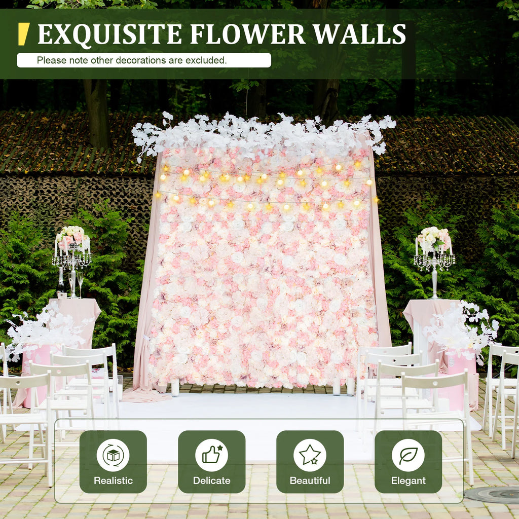 12PCS Silk Flower Walls 23.6x15.74in Artificial Floral Backdrop Realistic Rose Decoration Panel with Grid for Wedding Party Birthday