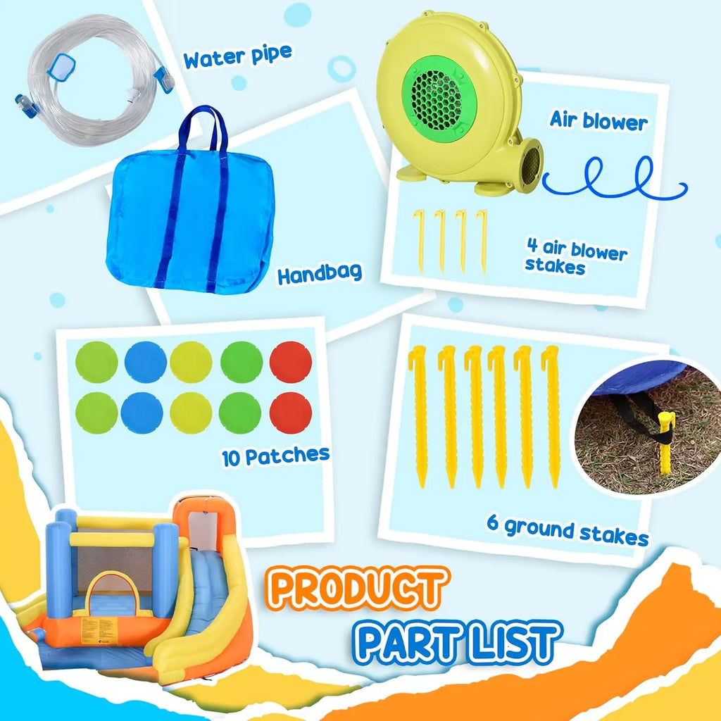 5-in-1 Inflatable Water Park for Kids - Bounce House with Water Slide, Pool, Climbing Wall, Water Cannon, Dual Slides, Trampoline & Air Blower for Indoor/Outdoor Backyard Fun