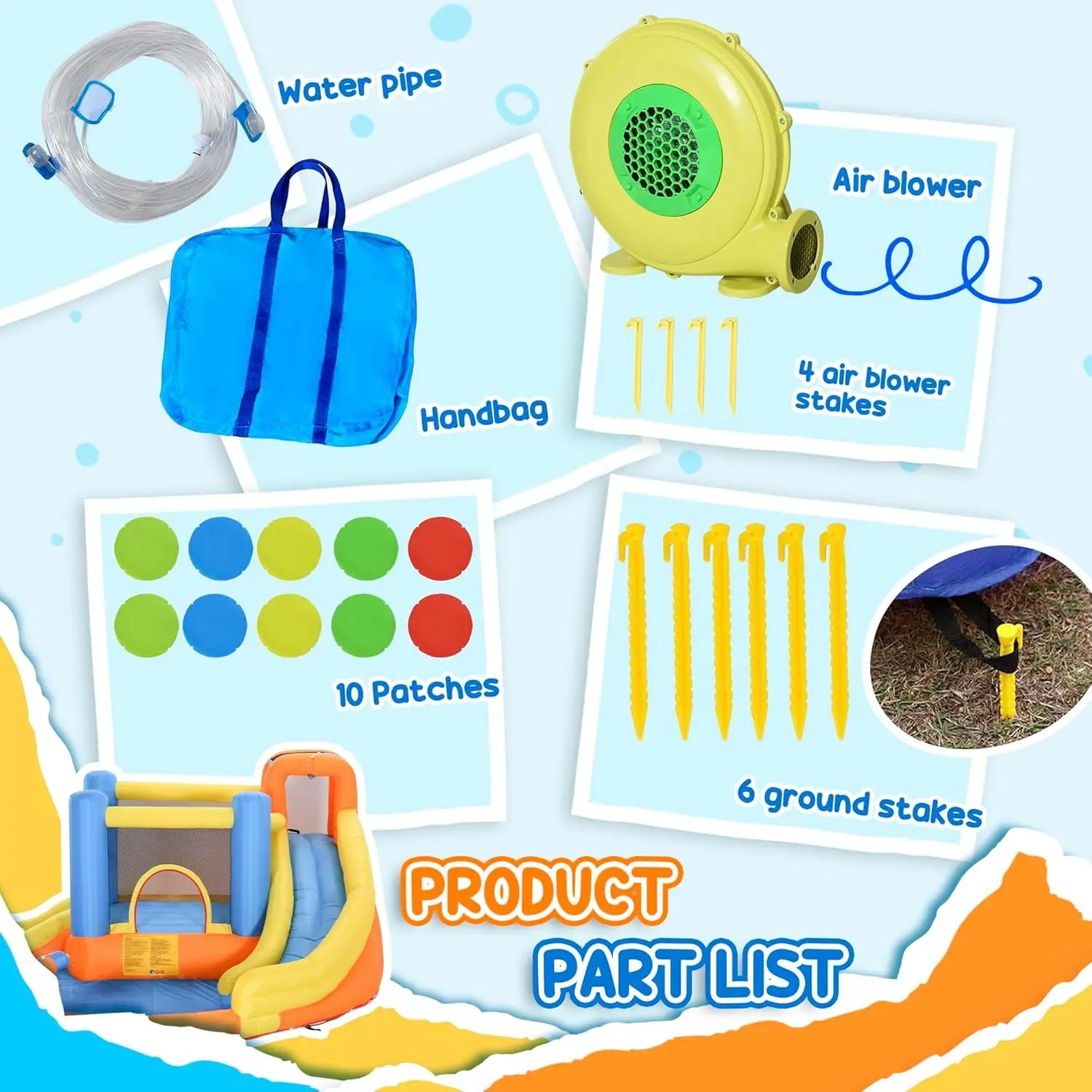 5-in-1 Inflatable Water Park for Kids - Bounce House with Water Slide, Pool, Climbing Wall, Water Cannon, Dual Slides, Trampoline & Air Blower for Indoor/Outdoor Backyard Fun