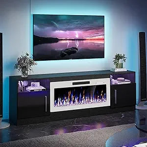Fireplace with TV Stand 36" inch Electric Fireplace Up to 80" TVs, LED Light Entertainment Center, 70" Modern Wood High Gloss
