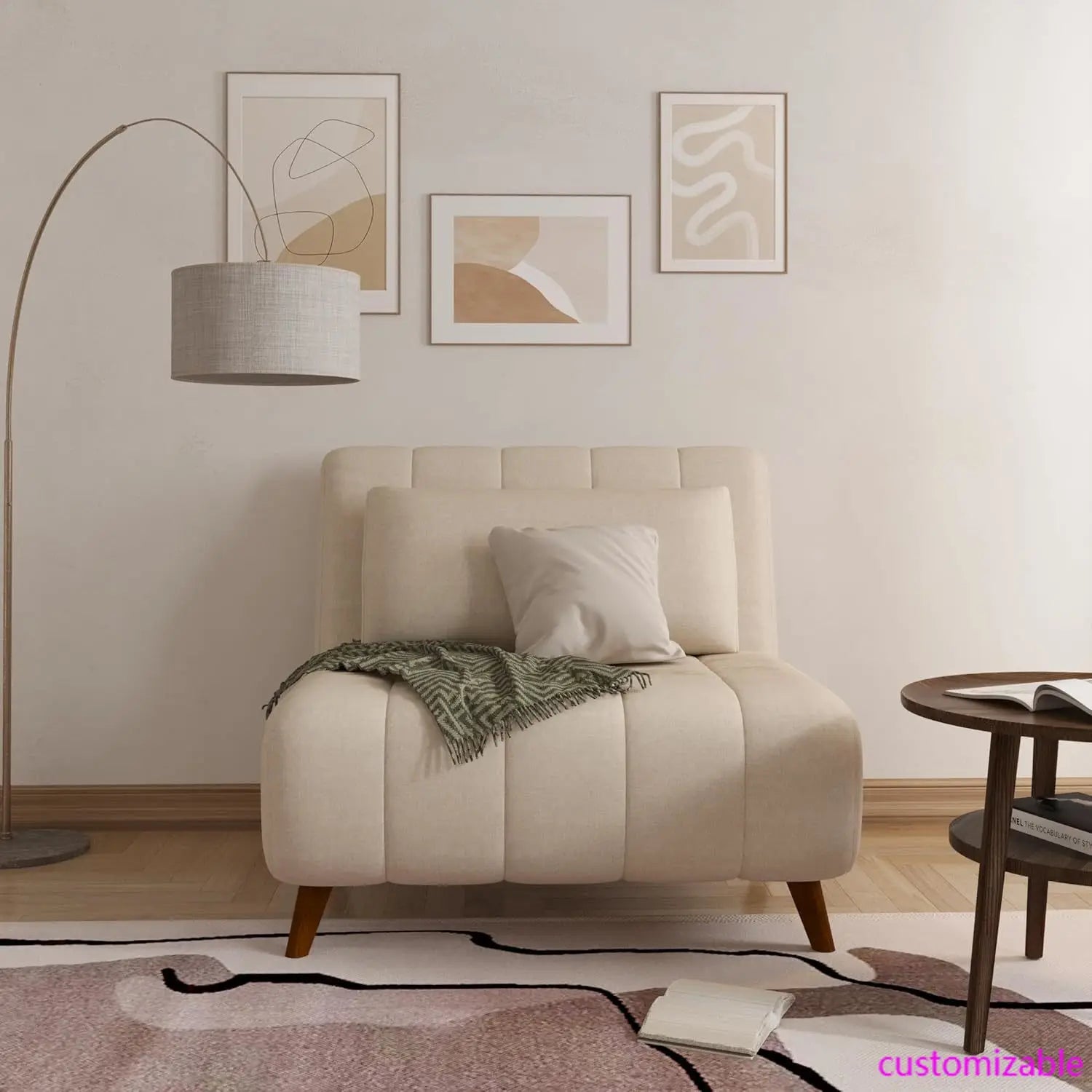 40" W Convertible Futon Chair with Matching Pillow(s) for Small Space Living Room and Apartment (Springfield, Beige)