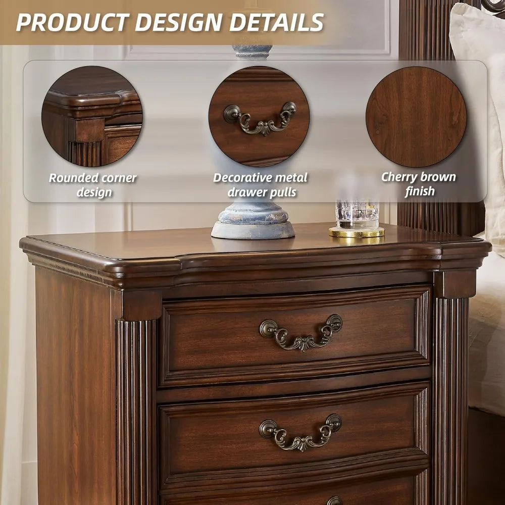 Classic Nightstand with 2 Drawers, 28 High, Dark Brown