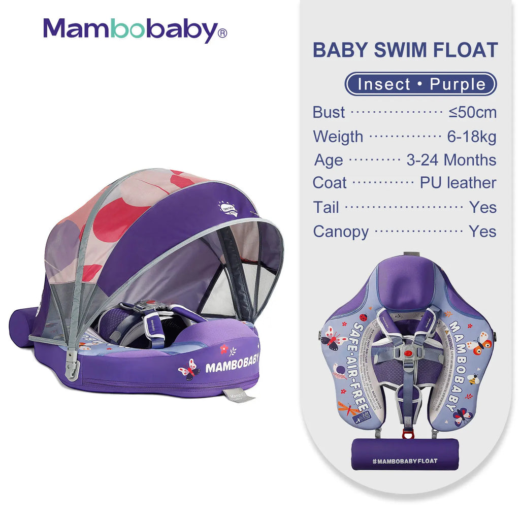 Animal Float/ Non-Inflatable Safe Solid Core Baby Swimming Buoy Water Trainer/ Infant Pool Swim Ring with Canopy